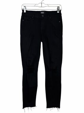 PAIGE Verdugo Crop Skinny Jeans Black Distressed, Size 26